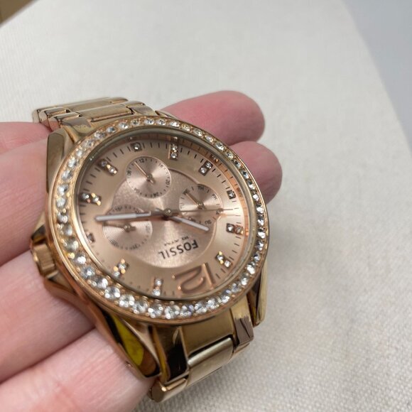 Fossil Riley Multifunction‎ Rose Gold-Tone Stainless Steel Watch Crystal Accents - Picture 13 of 15